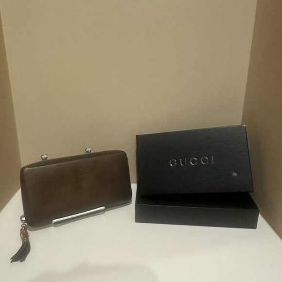 Gucci Bronze Metallic Bamboo Pull Long Wallet - Picture 1 of 13